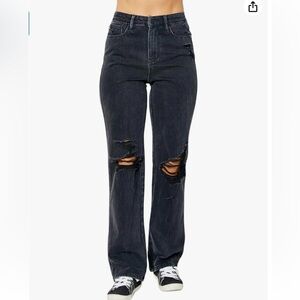 Judy Blue High Waist 90s Destroyed Knee Straight Leg Jeans 13/31